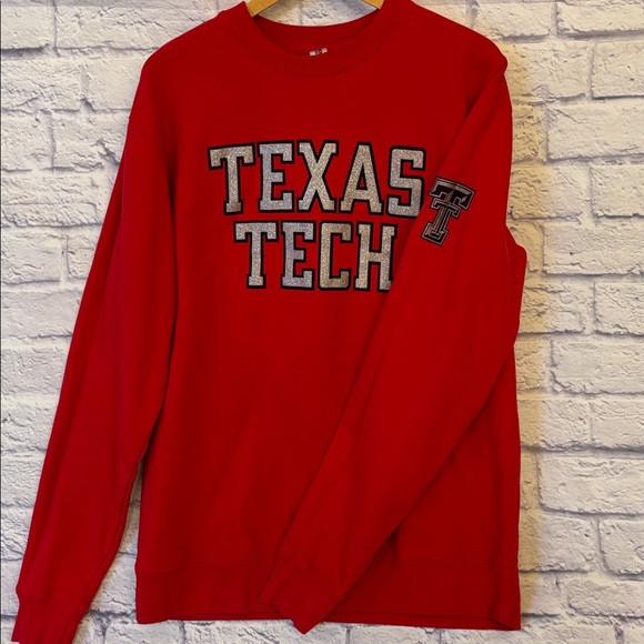 Texas Tech University Red Crewneck Sweatshirt Glitter Letter Graphic Size Large - Picture 11 of 11